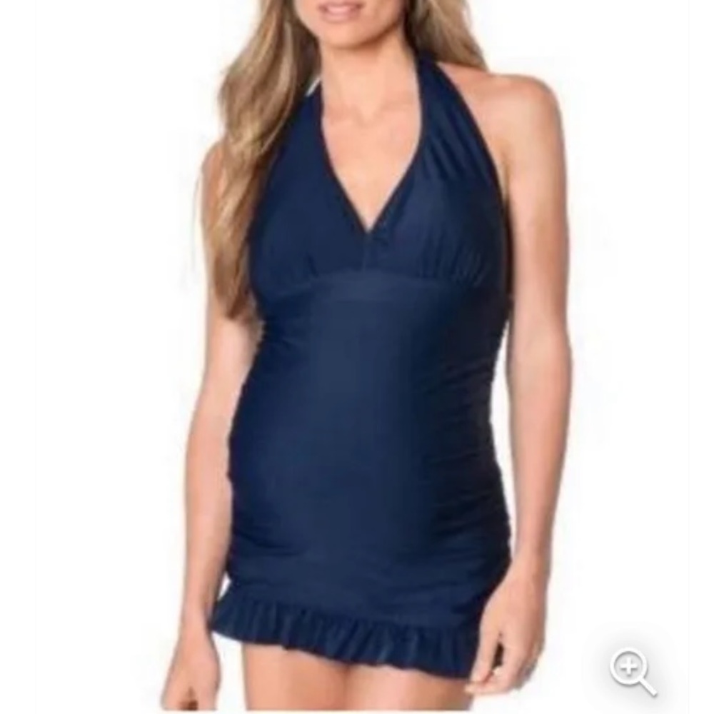 Jessica Simpson Maternity One Piece Swimsuit Navy Blue Halter XL